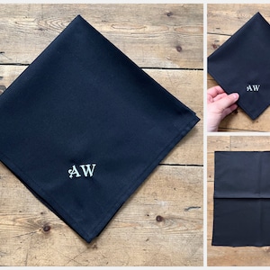 Black cotton handkerchief, Embroidered handkerchief, Personalised handkerchief, Custom hanky, Memorable handkerchief, Handkerchief, Font 17
