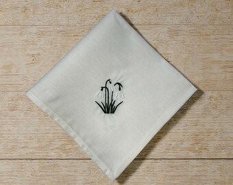 Snowdrops Embroidered Cotton Handkerchief, Flowers Gift