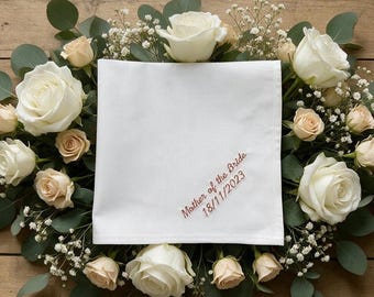 Personalised Embroidered Cotton Handkerchief - Custom Wedding Keepsake