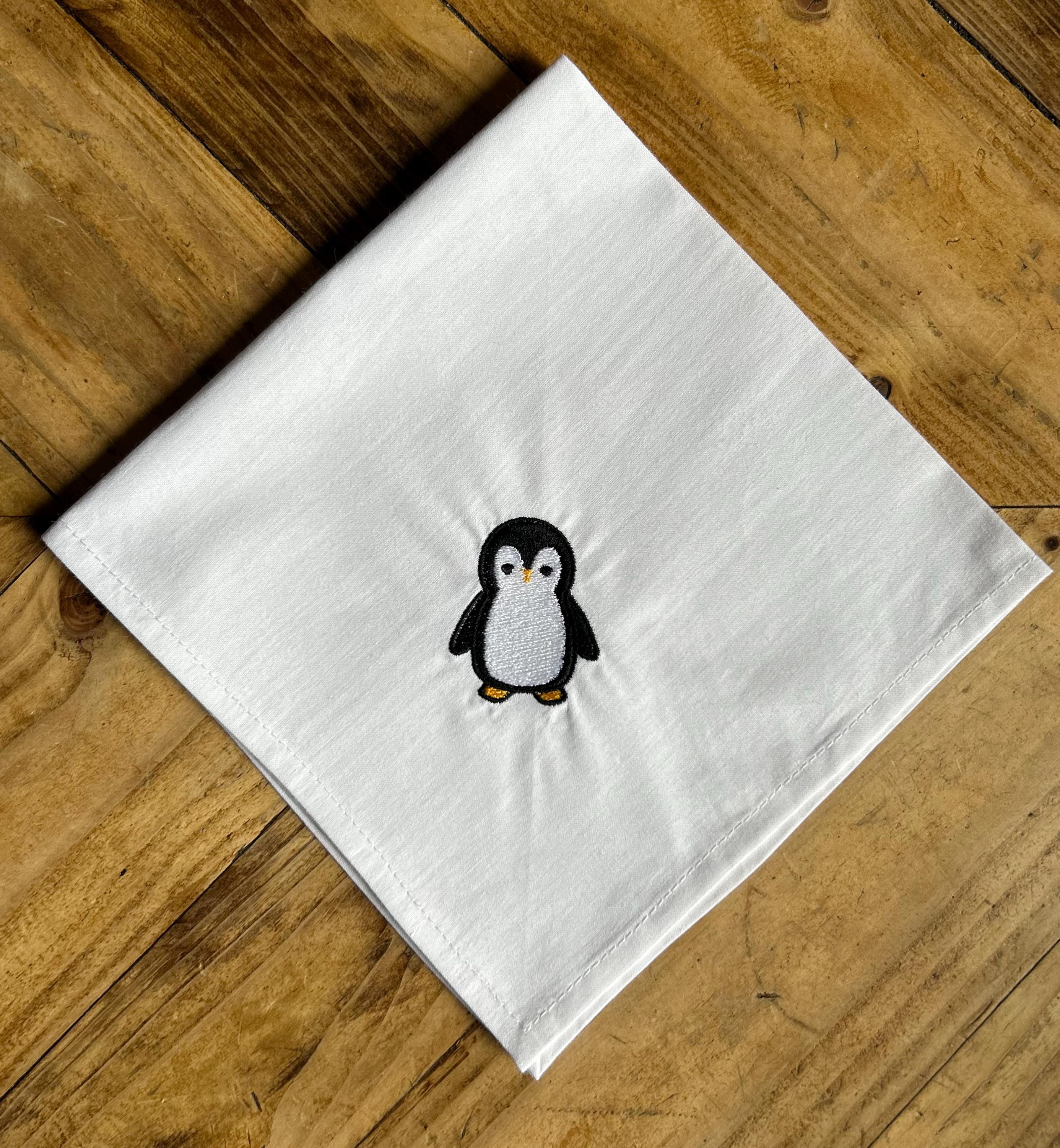 ペンギンの刺繍入りコットンハンカチ - Etsy 日本