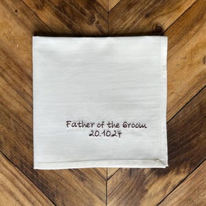 Ivory cotton handkerchiefs, Personalised handkerchief, Embroidered handkerchief, Custom hanky, Memorable handkerchief, Font 12N horizontal