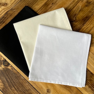 Plain cotton handkerchief, Black, Ivory, White cotton hanky,Cotton handkerchief, Pocket square, Handkerchiefs