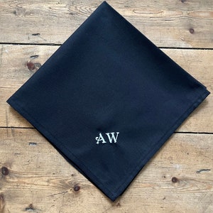 Black cotton personalised handkerchief, Embroidered handkerchief, Custom hanky, Cotton handkerchief, Memorable handkerchief