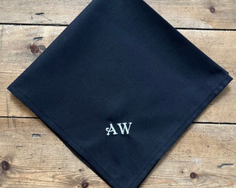 Black cotton personalised handkerchief, Embroidered handkerchief, Custom hanky, Cotton handkerchief, Memorable handkerchief