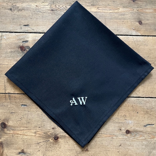 Black cotton personalised handkerchief, Embroidered handkerchief, Custom hanky, Cotton handkerchief, Memorable handkerchief