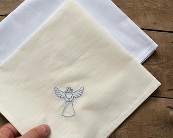 Broderade ängelservetter i bomull, julbordsdekoration