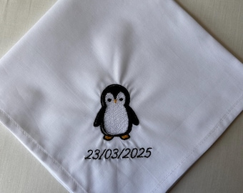 Penguin custom embroidered cotton handkerchief