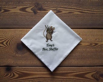 Mouse Custom Hanky - Keepsake gift - Personalised Embroidered Cotton Handkerchief