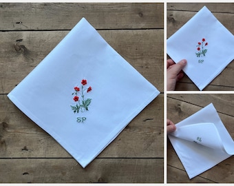 Poppies custom handkerchief, Poppies Personalised handkerchief, Custom hanky, Memorable handkerchief, Embroidered poppies, Gift idea