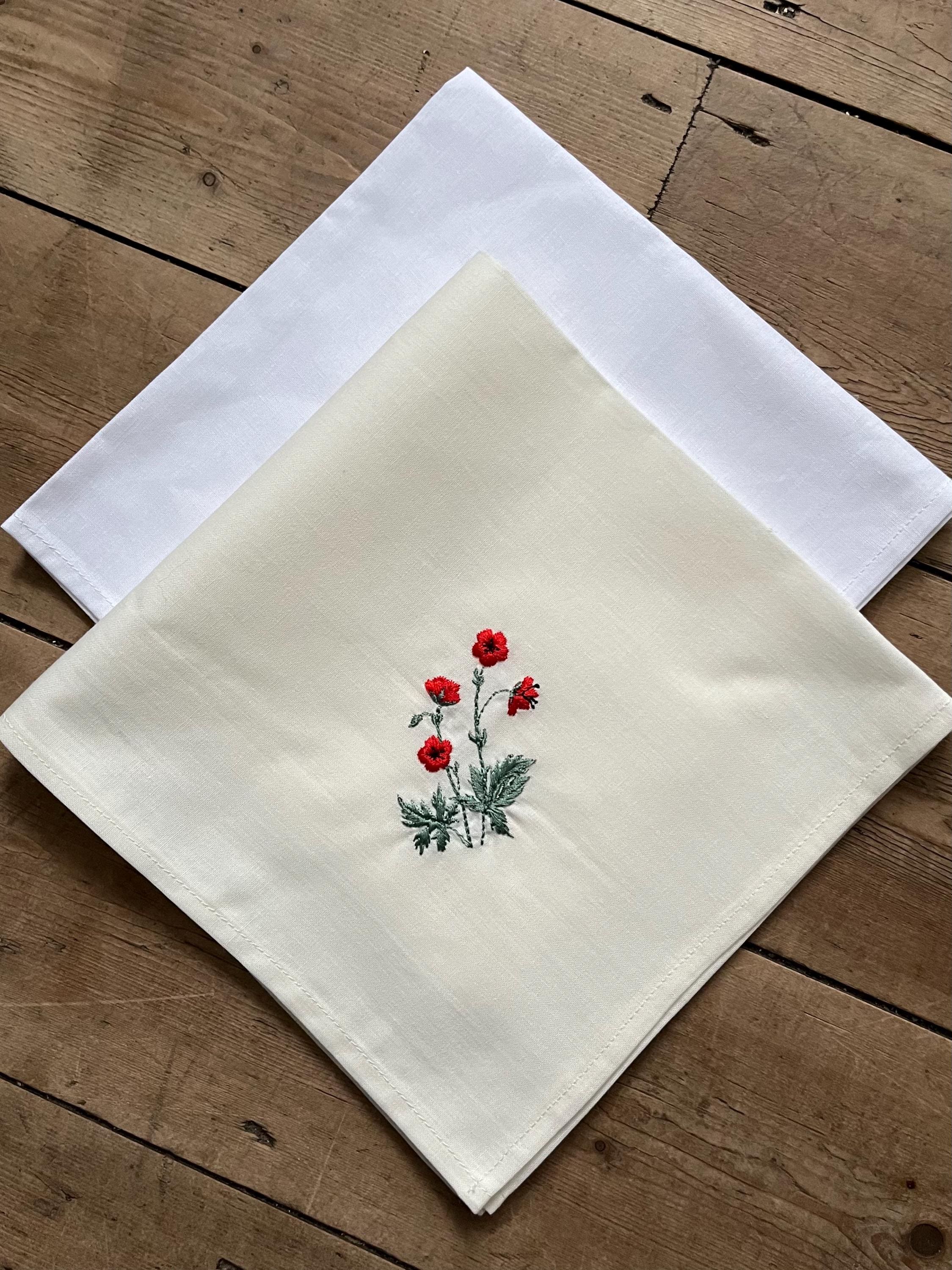 Embroidered Poppies Cotton Handkerchief - Etsy