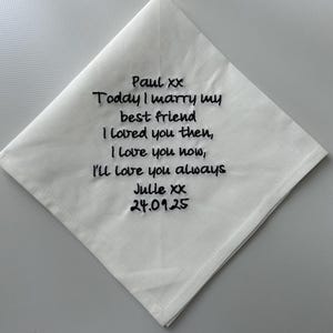 Ivory cotton handkerchiefs, Personalised handkerchief, Embroidered handkerchief, Custom hanky, Memorable handkerchief, Font 12N