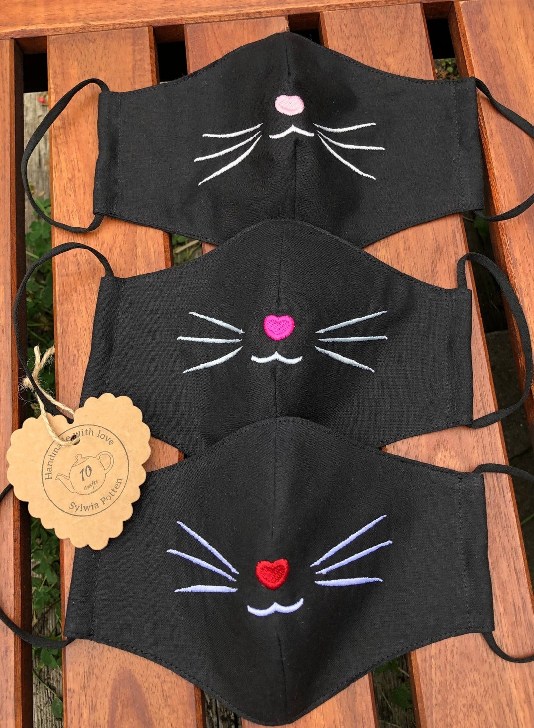 Cat Face Embroidered Face Mask Cat Whiskers Face Cover Etsy