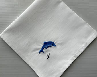 Dolphin custom embroidered cotton handkerchief
