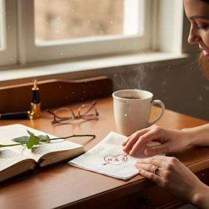 Mouchoir en forme de flèche en forme de coeur brodé - Mouchoir en coton personnalisé, 25 cm (10 po.)