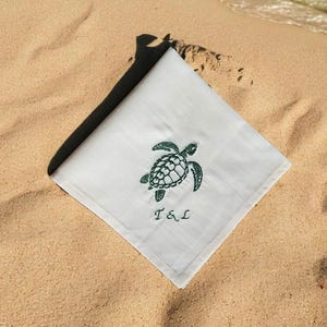 Schildkröte personalisiertes besticktes weißes Baumwolltaschentuch