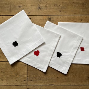Tovaglioli da cocktail con carte, Tovaglioli da casinò, Tovaglioli da carte da gioco, Tovaglioli ricamati da poker, Tovaglioli di cotone ricamati, Idea regalo,