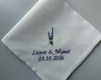 Lavender  Personalised Handkerchief - Embroidered Cotton Hanky - Keepsake Gift