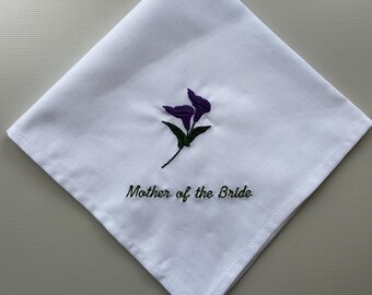 Calla Lily Personalised Embroidered Cotton Handkerchief - Keepsake gift
