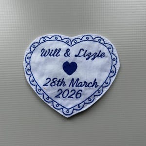 Toppa personalizzata da cucire per matrimonio, ricordo, toppa a forma di cuore personalizzata,