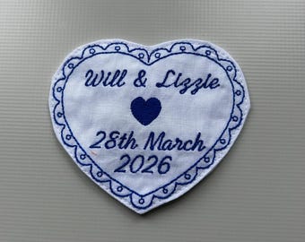 Wedding custom patch sew on, Keepsake, Personalised Heart Patch,