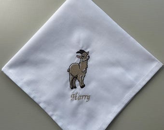 Pygmy goat custom cotton handkerchief - Personalised embroidered hanky -  Keepsake gift