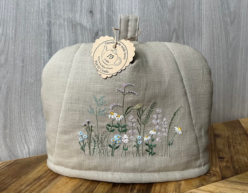 Tea cosy, Embroidered meadow flowers tea cozy, Large Tea cosy, New home gift idea, Large Teapot warmer, Christmas gift idea image 5