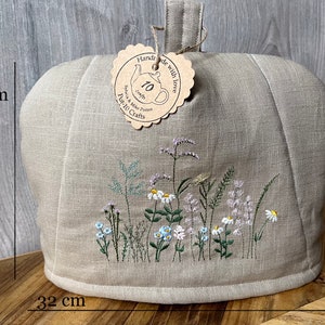 Tea cosy, Embroidered meadow flowers tea cozy, Large Tea cosy, New home gift idea, Large Teapot warmer, Christmas gift idea image 2