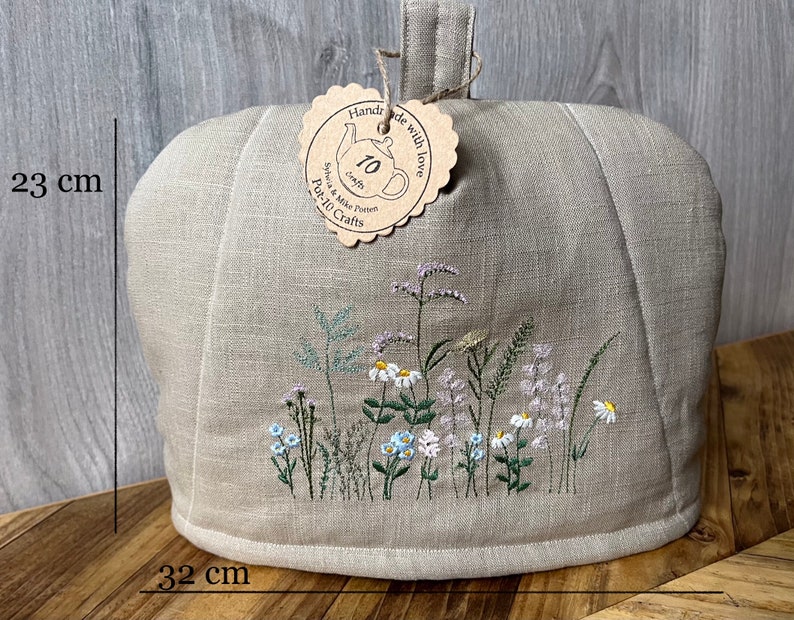 Tea cosy, Embroidered meadow flowers tea cozy, Large Tea cosy, New home gift idea, Large Teapot warmer, Christmas gift idea image 2