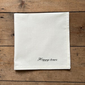 Ivory cotton handkerchiefs, Personalised handkerchief, Embroidered handkerchief, Custom hanky, Memorable handkerchief, Font 00N horizontal