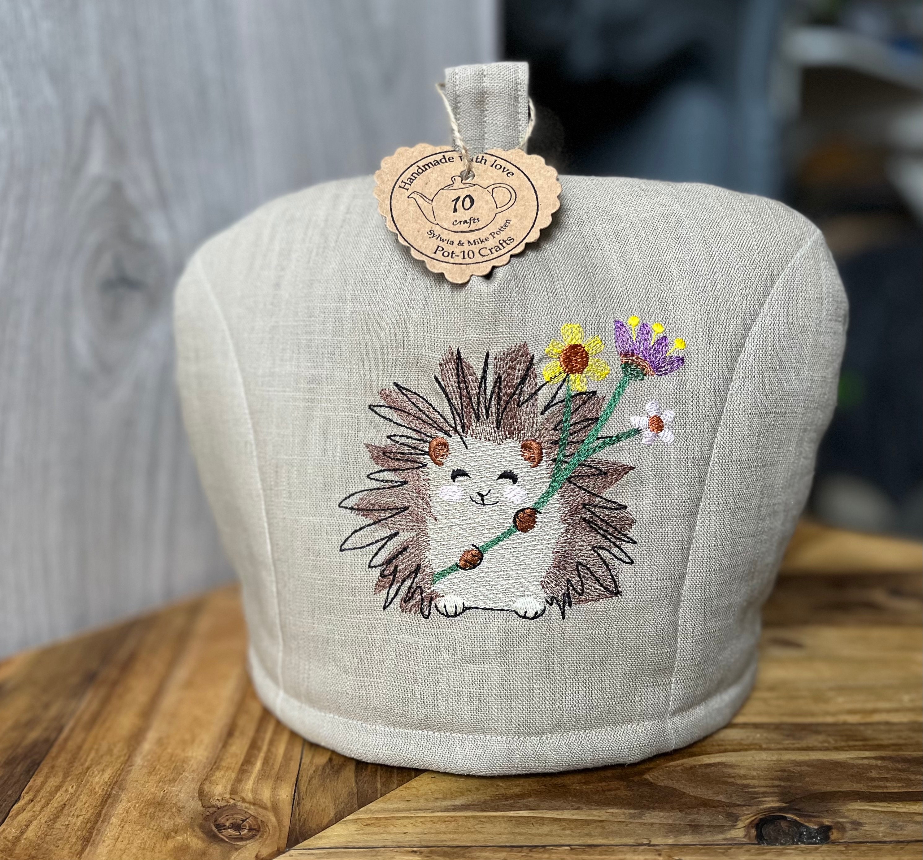 Tea cosy, Embroidered hedgehog tea cozy, Large Tea cosy, New home gift idea, Hedgehog Teapot warmer, Christmas gift idea