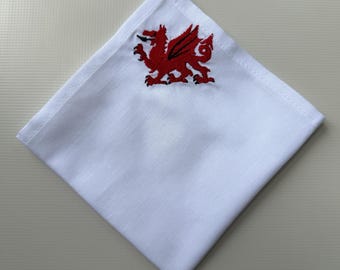 Welsh Dragon embroidered cotton pocket square