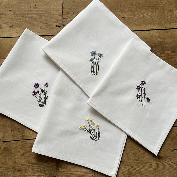 Flowers embroidered handkerchief, Flowers handkerchief, Embroidered hanky, Embroidered hankies, Embroidered flowers, Gift idea