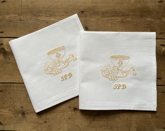 Custom Holy Communion Cotton Napkins, Personalized Baptist Embroidered Napkins, First Holy Communion Embroidered Napkins,