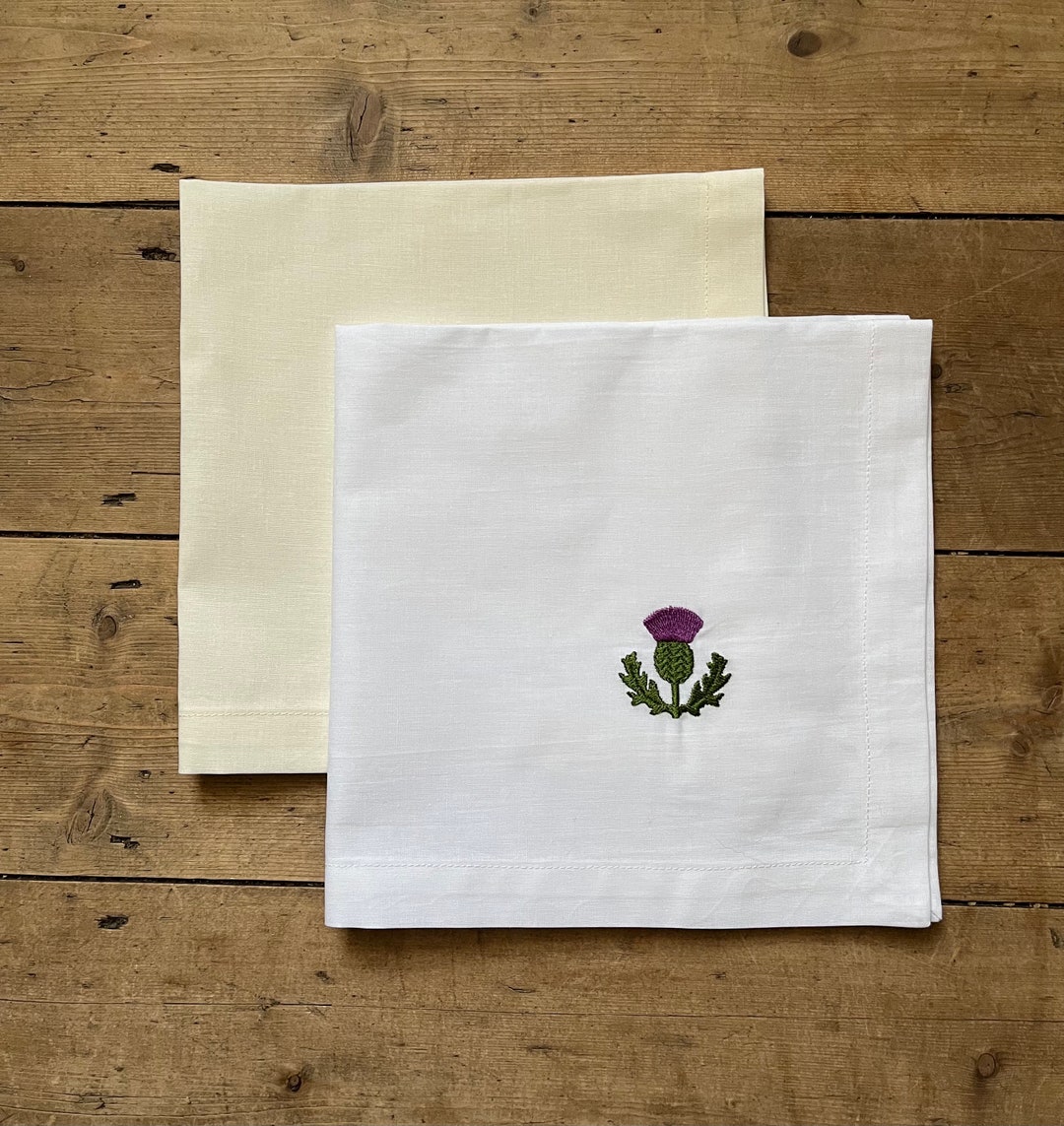 Thistle Cotton Napkins, Thistle Embroidered Napkins, Thistle Table Wear