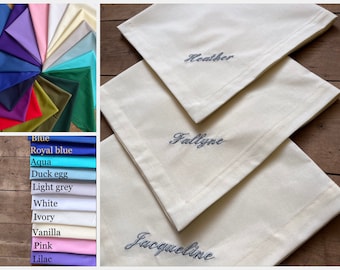 Customised Cotton napkins, Wedding embroidered napkins, Monogrammed napkins, Personalised embroidered napkins, Range of colours napkins