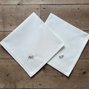 Embroidered handkerchief, Personalised handkerchiefs, Ivory cotton handkerchief, Custom handkerchiefs, Memorable handkerchiefs, Font 17