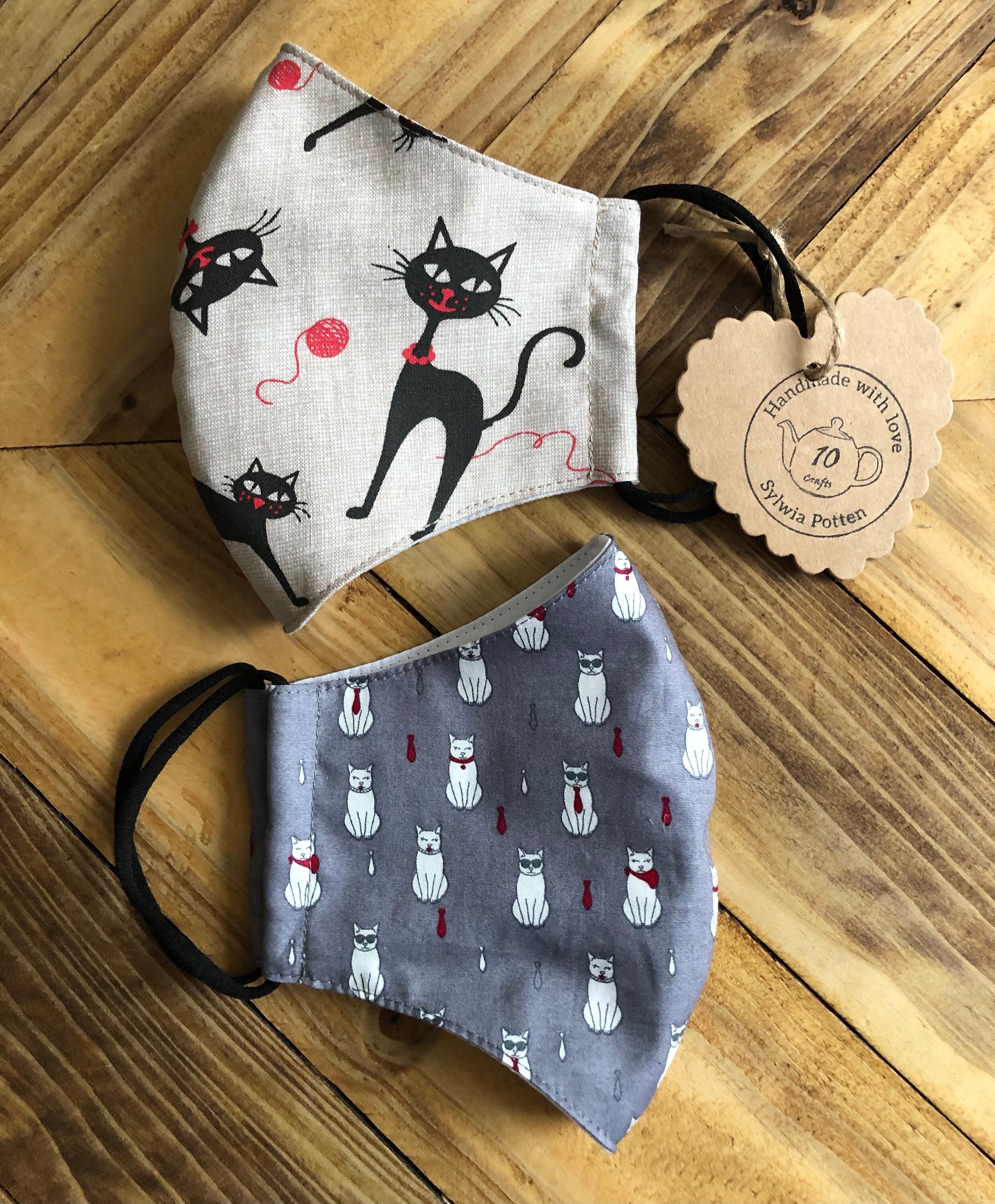 Cat pattern cotton face mask. Etsy