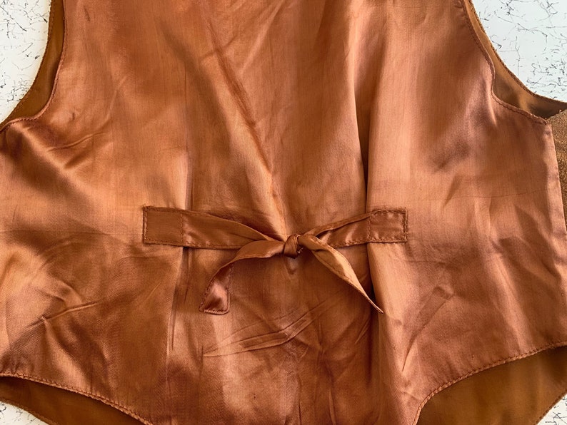 Western leather vest 1980\u2019s mona mode brown vintage snap buttons back tie pockets western boho hippy hippie