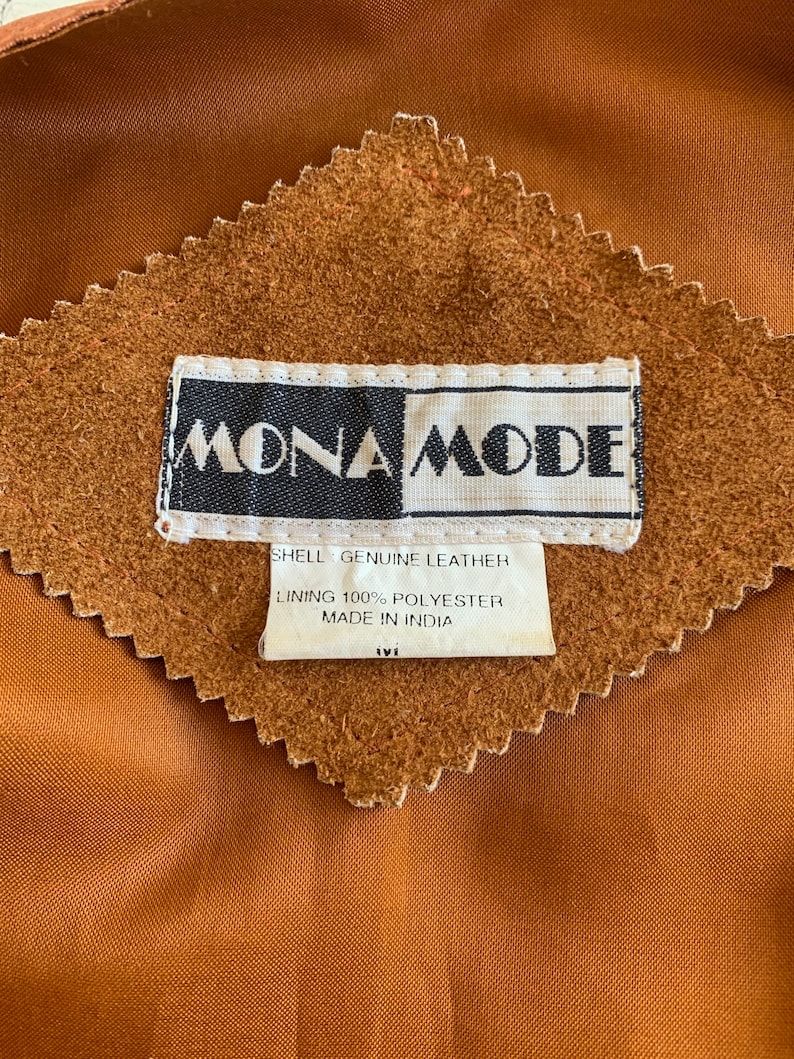 Western leather vest 1980\u2019s mona mode brown vintage snap buttons back tie pockets western boho hippy hippie