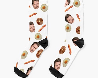 All the Bacon and Eggs Socks, Ron Swanson Funny Socks Gift Idea, Custom Socks Gift Idea