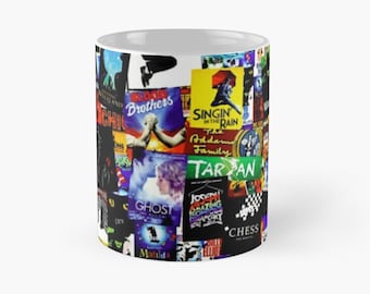 Musicals Collage Coffee Mug, Vintage Music Personalized Mug For Men Women, Holiday Mug,