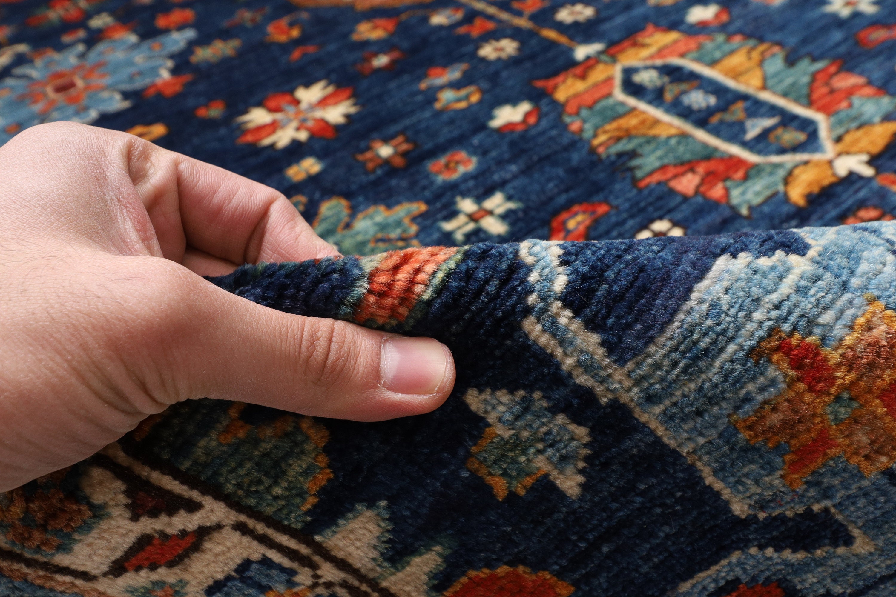 6x9 Navy Blue Tribal Area Rug Wool Natural Colors Etsy