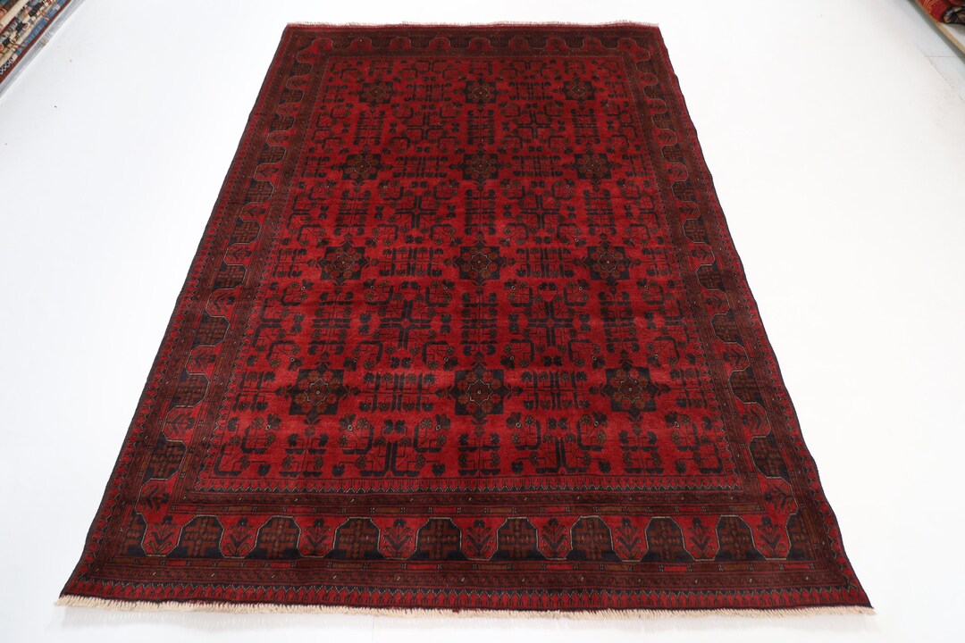 6x8 Ft Bokhara Red Area Rug, 5'9x7'9 Ft Hand Knotted Rug, Bedroom Rug