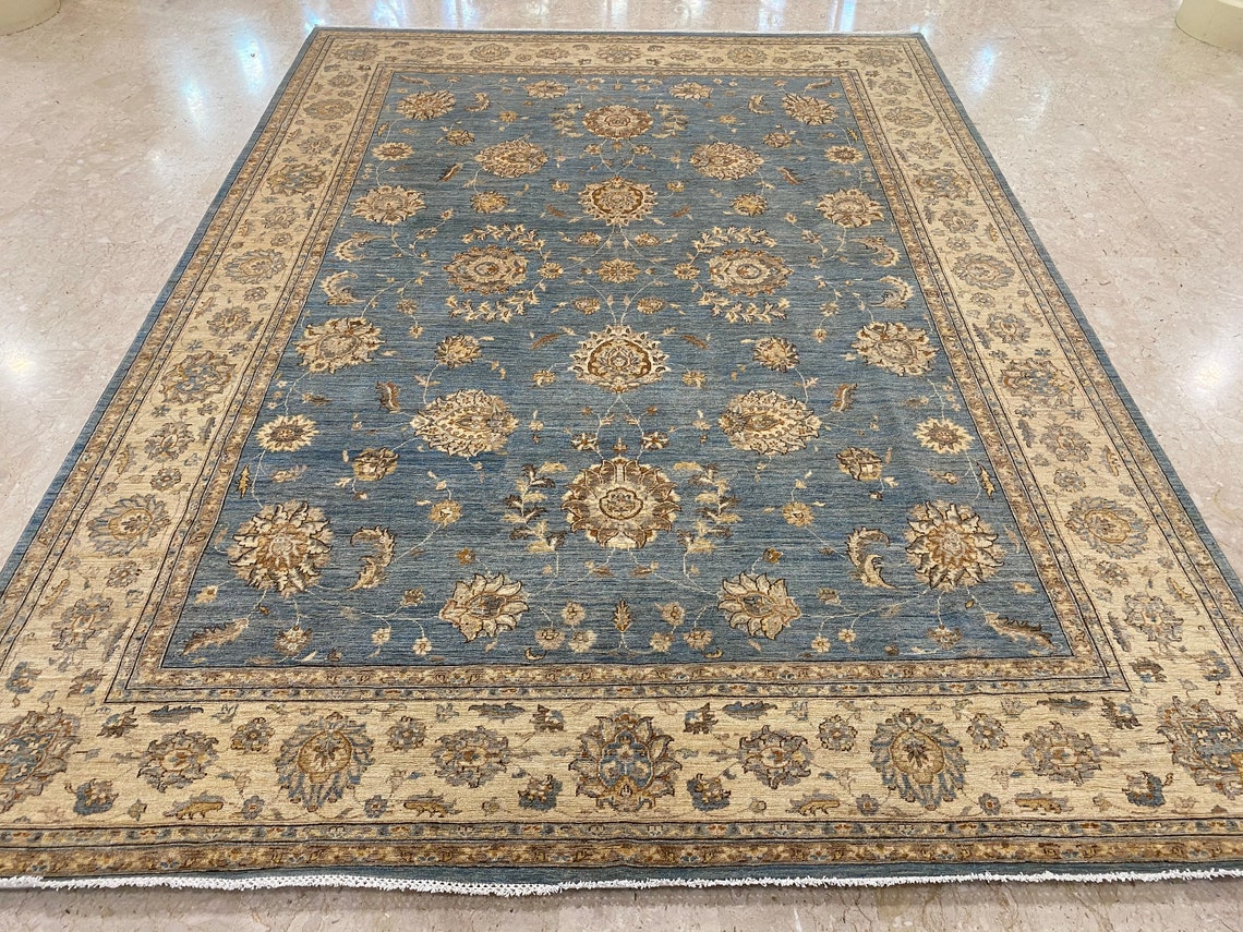 Sky blue 10x14 ft Area Rug Afghan hand knotted made rug Etsy