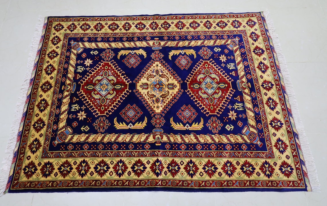 Navy Blue 5x7 ft Area Rug Afghan Hand Knotted Rug high Etsy