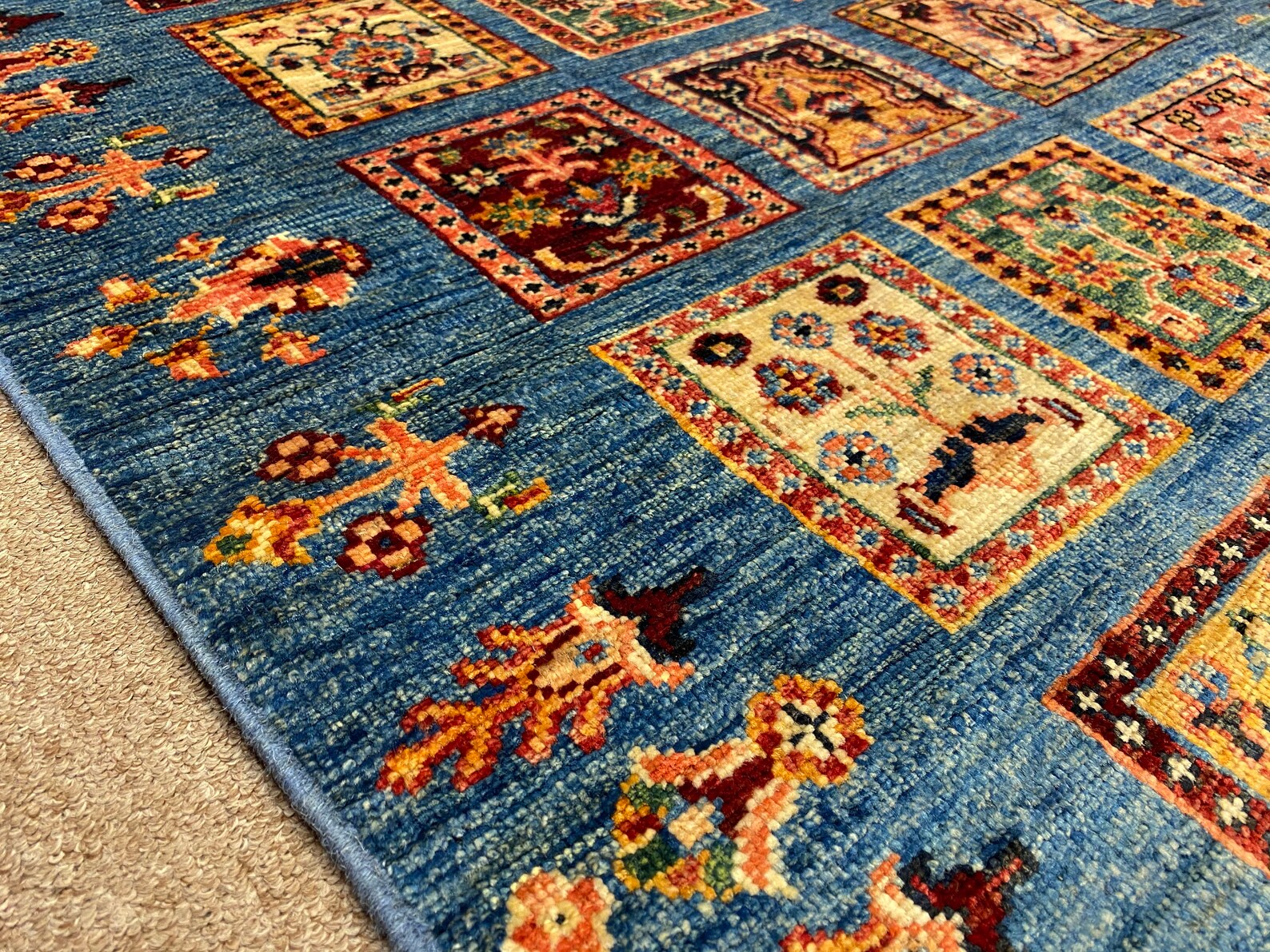 3x4 ft Blue Area Rug Afghan Hand Knotted Rug Entryway Rug Etsy