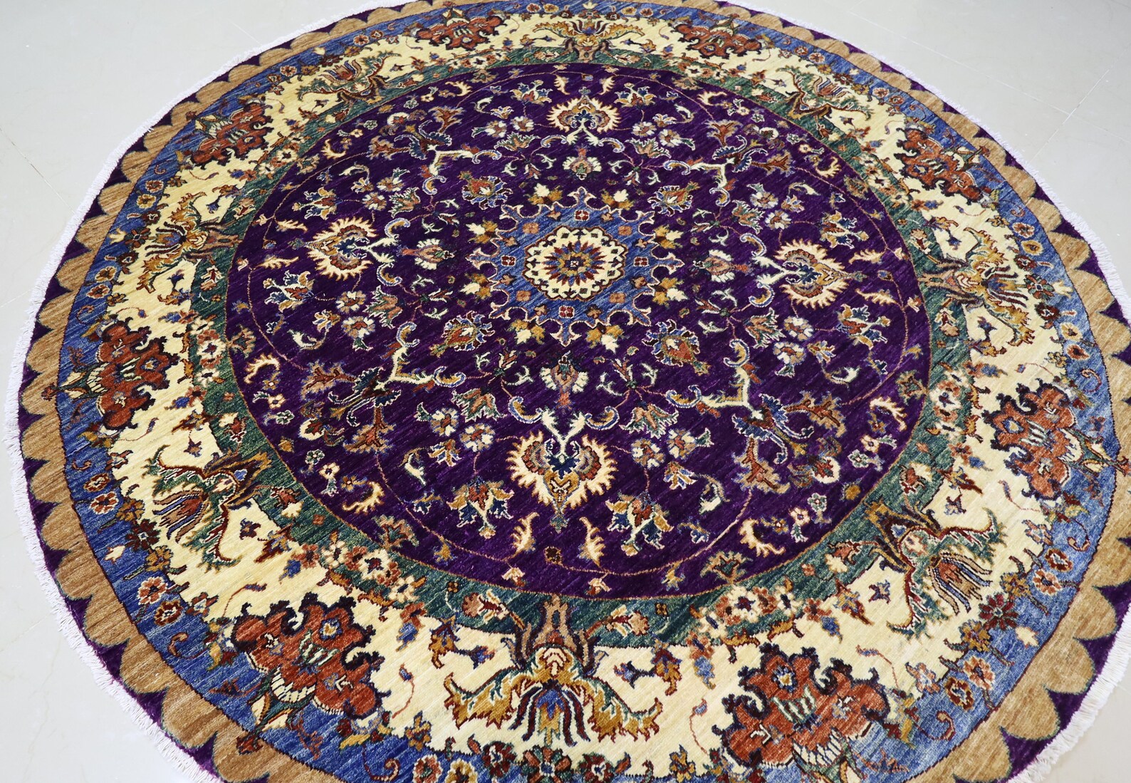 Oriental Purple 7X7 Round Area Rug Afghan Hand Knotted Rug Etsy