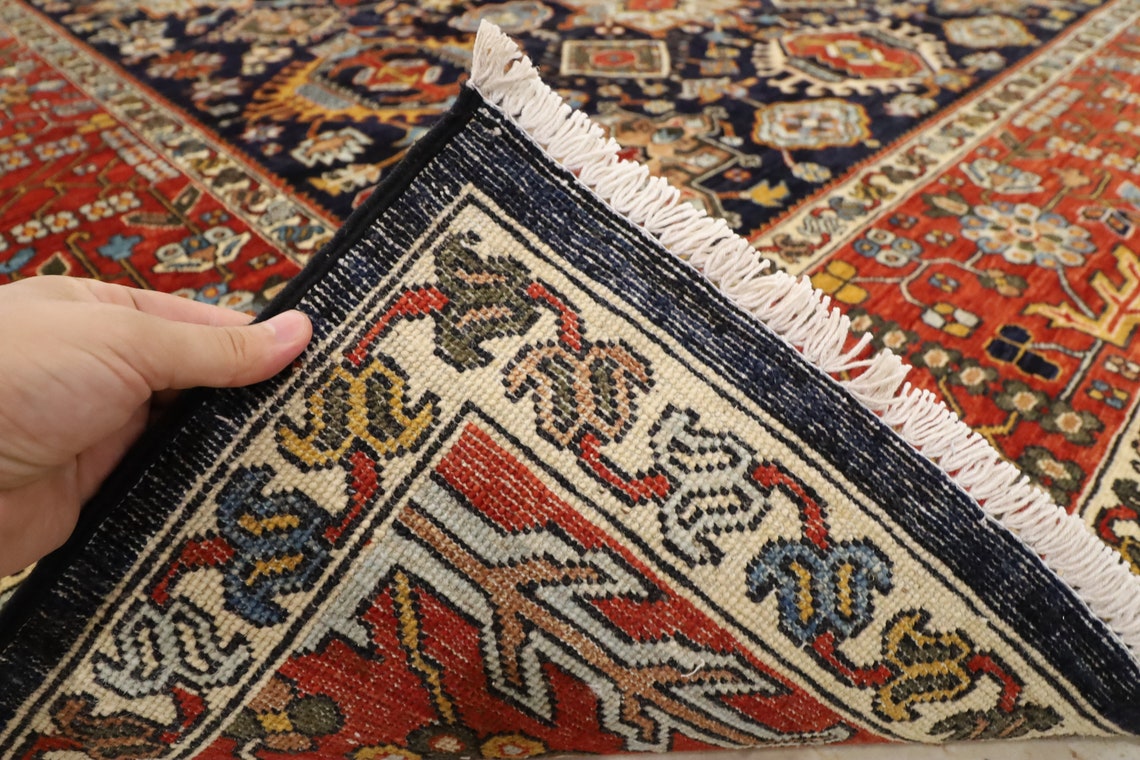 9x12 Navy Blue Area Rug Wool Natural Colors Afghan Hand Etsy