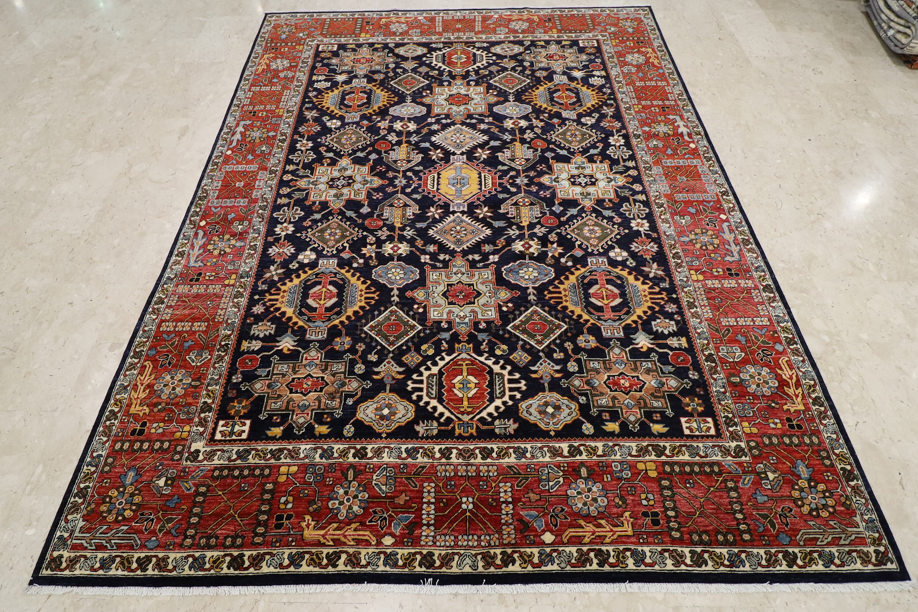 9x12 Navy Blue Area Rug Wool Natural Colors Afghan Hand Etsy