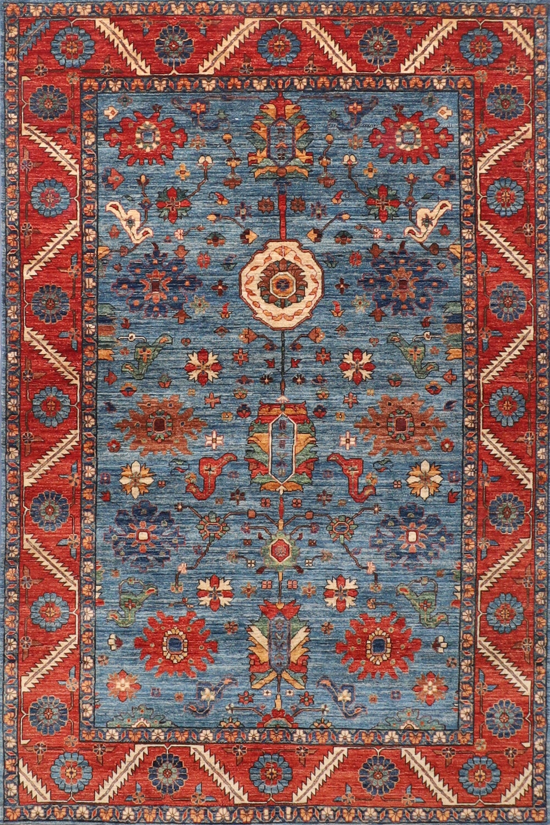 6x9 Ft. Blue Oriental Area Rug Natural Colors, 6'2x9'2 Hand Knotted Rug